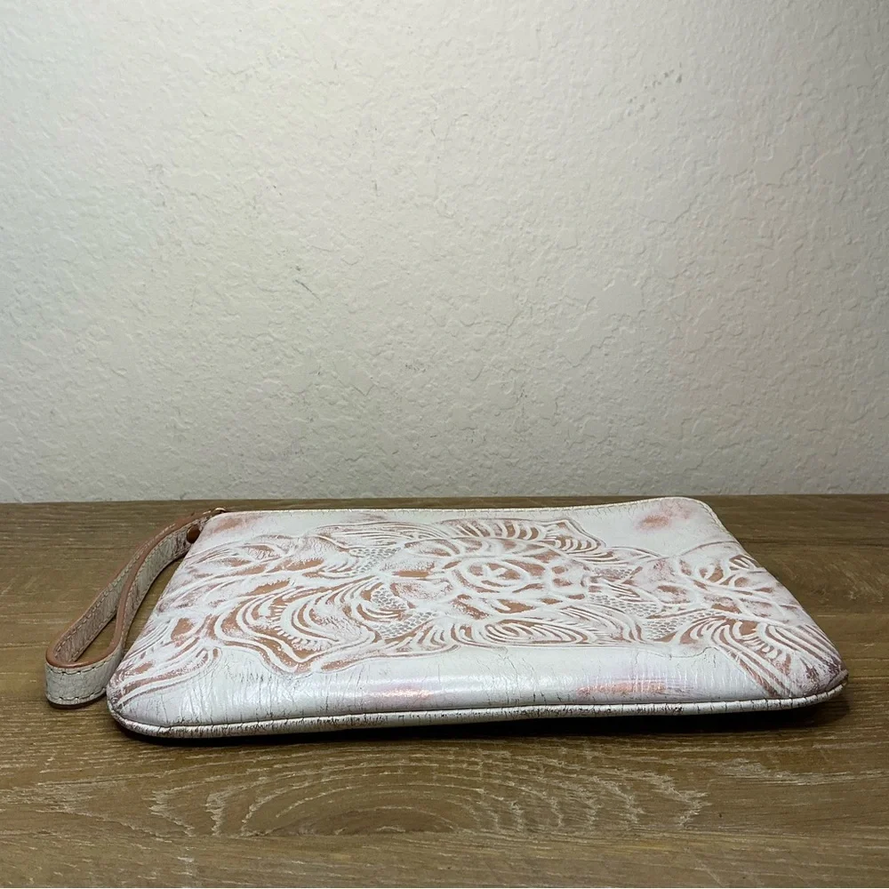 Patricia Nash Cassini White and Copper Wristlet with Metalic Rose Design